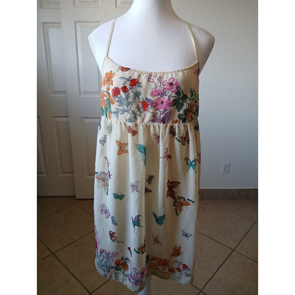 Imaginary Voyage Sleeveless Top Tunic Large Spaghetti Strap Flowy Butterfly